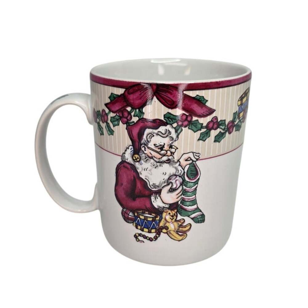 Vintage Fitz and Floyd Santa's List Christmas Mug 1994 Stoneware Santa